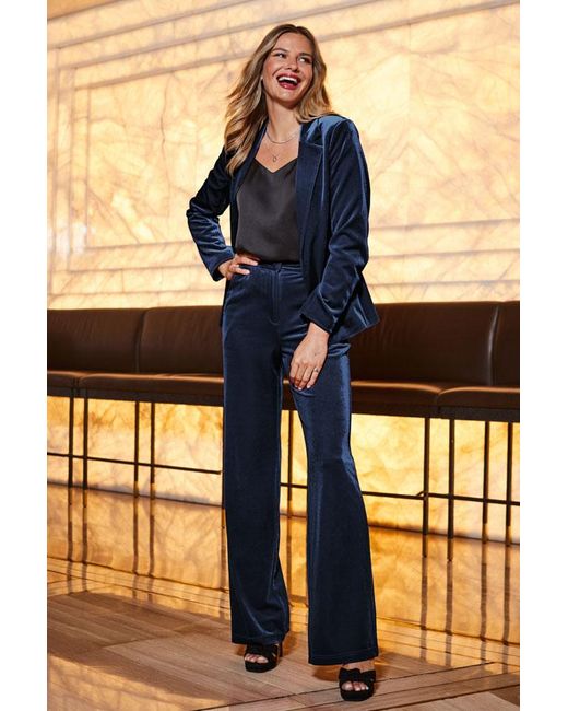 Sosandar Yellow Petite Midnight Velvet Wide Leg Trousers