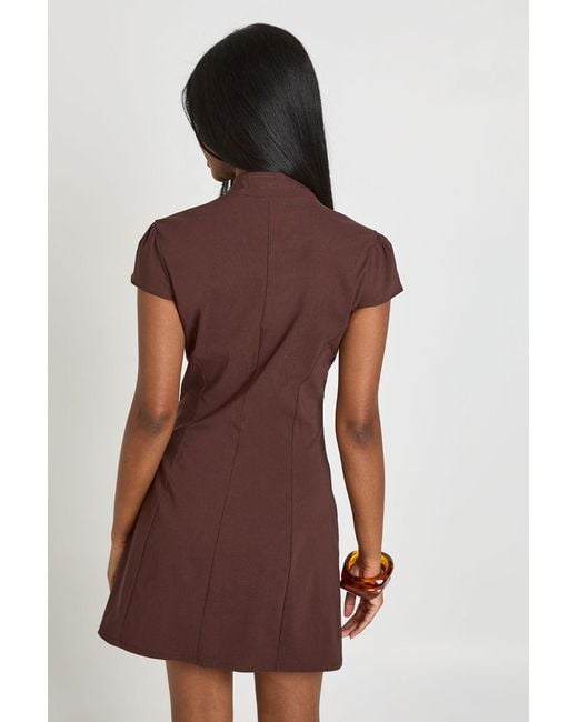 Boohoo Purple Bengaline Keyhole High Neck Mini Dress