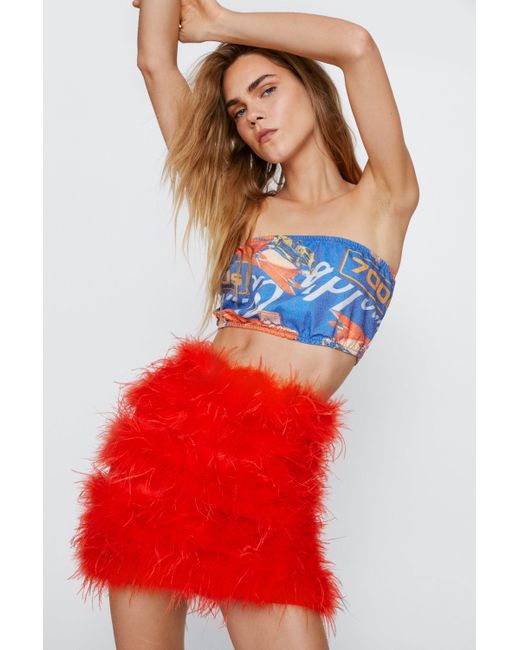 Nasty Gal Red Feather Mini Skirt