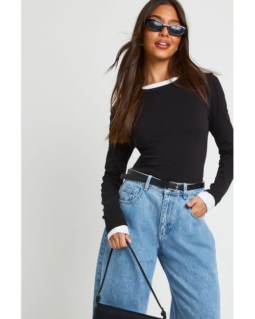 Boohoo Blue Basic Long Sleeve Fitted Longline Top