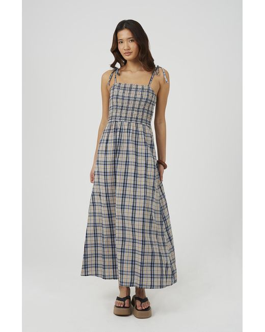 Brave Soul White Checked Strappy Smock Midi Dress