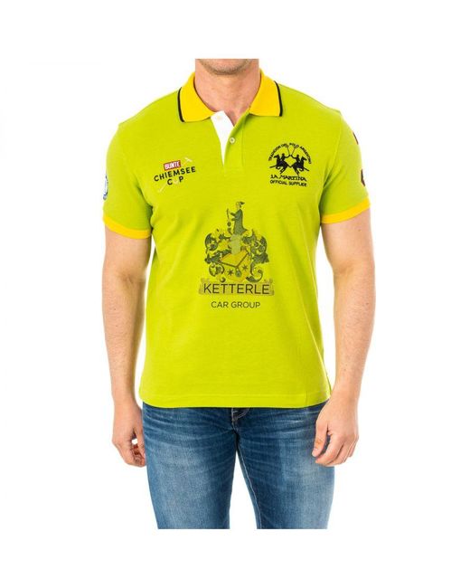 La Martina Yellow Short Sleeve Polo With Lapel Collar 2Mps55 for men