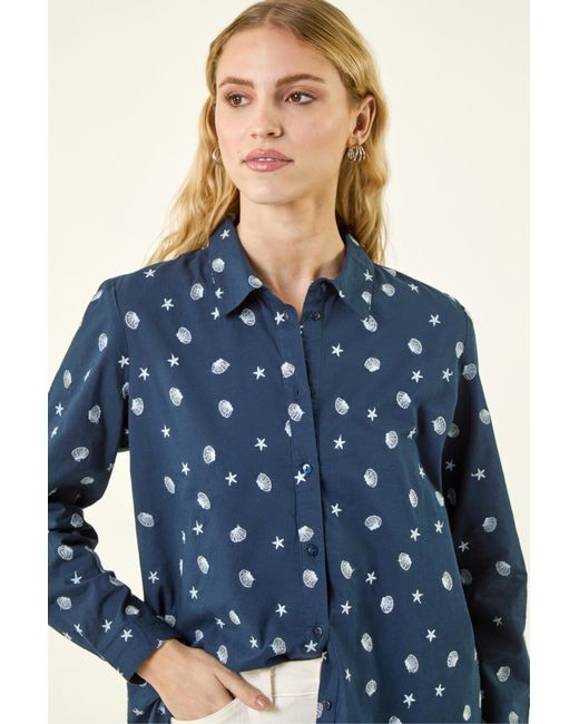 Roman Blue Shell Embroidered Shirt