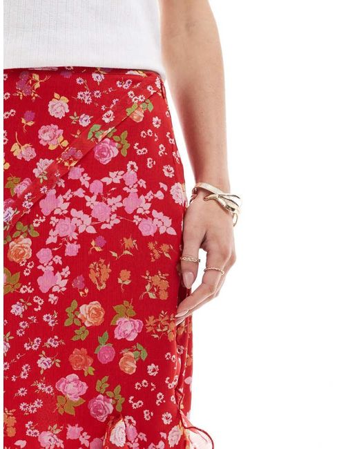ASOS Red Design Chiffon Ruffle Maxi Skirt