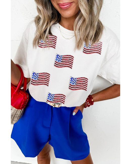 Azura Exchange Pailletten Vlag Graphic T-shirt in het Blue