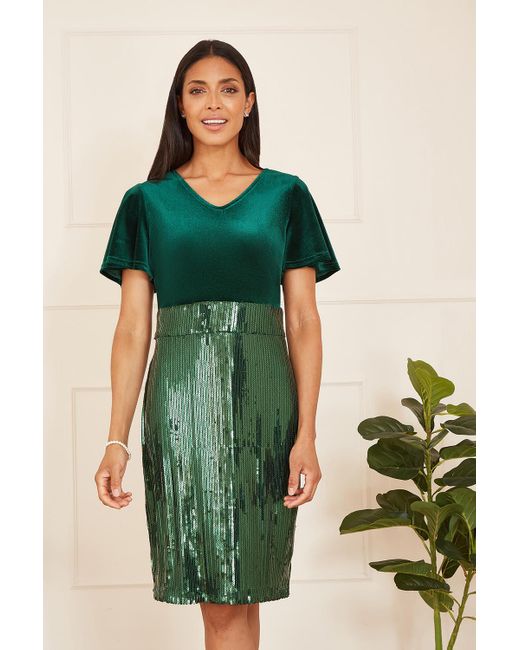 Yumi' Green Velvet And Sequin Fitted Dress