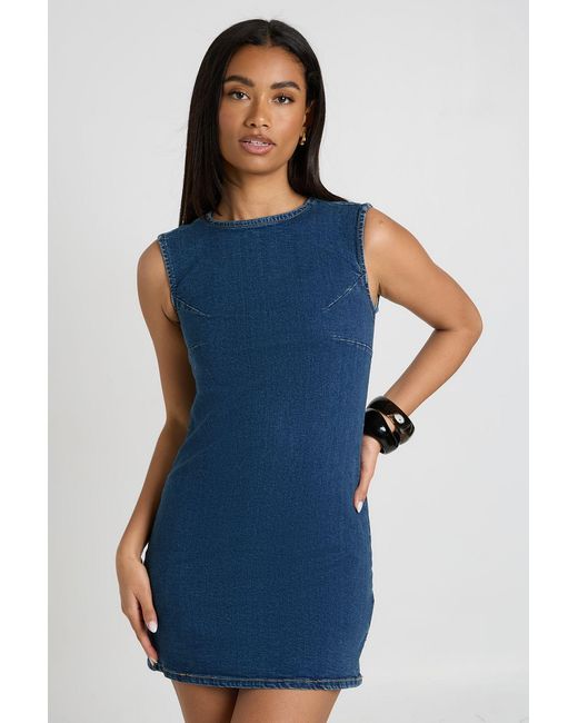 Boohoo Blue Basic Denim Shift Dress