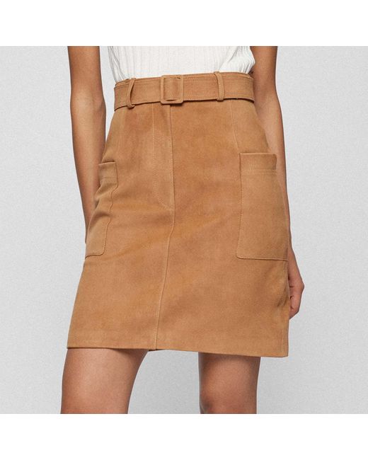 Boss Damesrok Semita Leer In Beige in het Brown