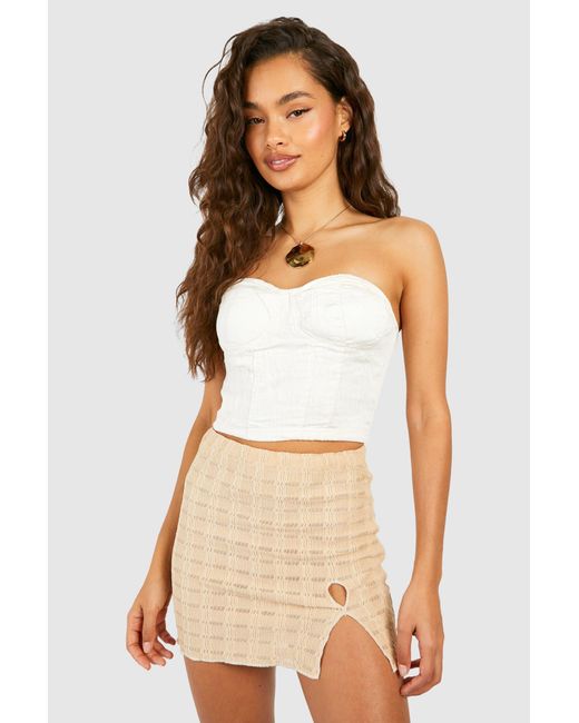 Boohoo White Textured Jersey Cut Out Detail Mini Skirt