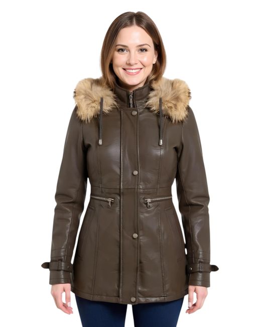 Infinity Leather Brown Hooded Parka Jacket-Charleville Lamb Leather