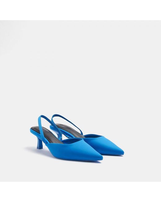 River Island Blue Court Shoes Sling Back Textile