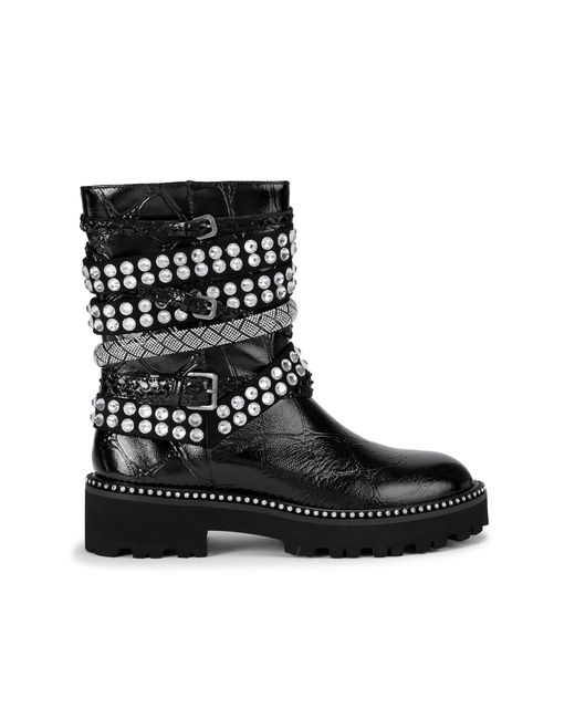 Kurt Geiger Black Leather Multi Strap Flat Boots