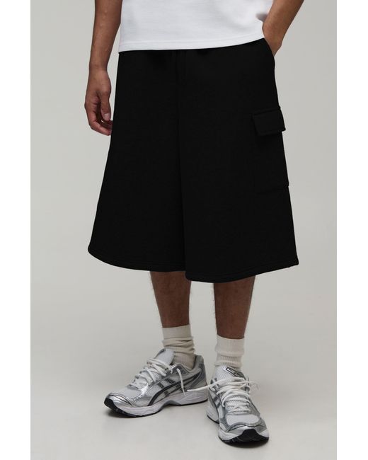 BoohooMAN Black Cargo Pocket Jersey Bermuda Jort for men