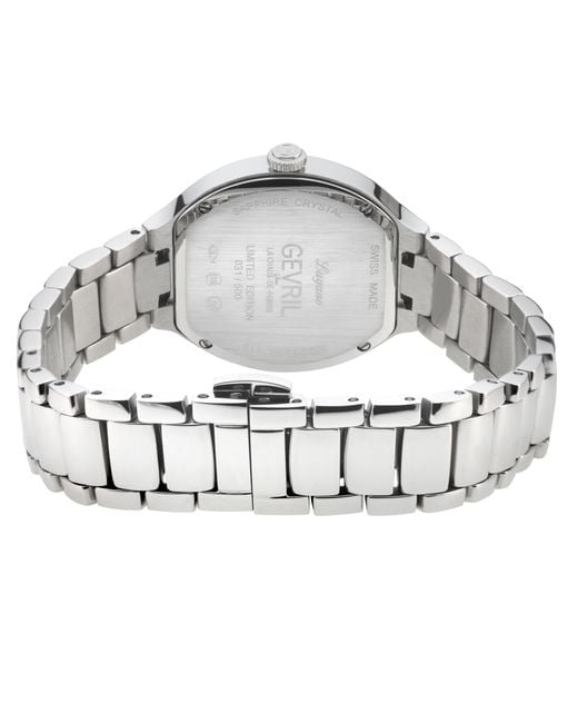 Gevril Gray Lugano Swiss Diamond Watch, Mop Dial,316L Stainless Steel Case, 316L Bracelet