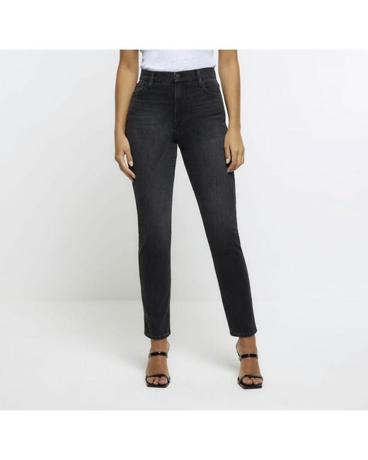 River Island Blue Straight Jeans High Waisted Stove Pipe Cotton