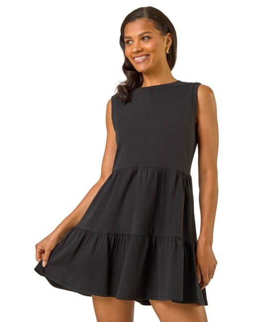 Roman Black Cotton Tiered Stretch Dress