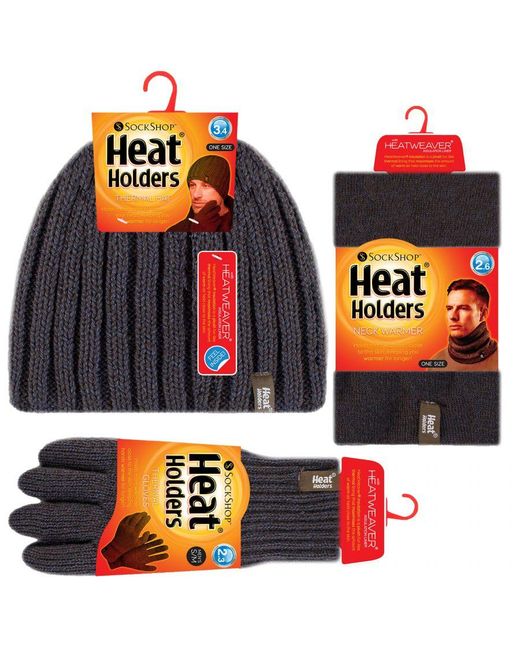 Heat Holders Black Hat, Neck Warmer & Gloves Set for men