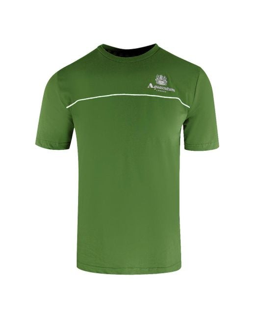 Aquascutum Green Active Piping Design Army T-Shirt Cotton for men