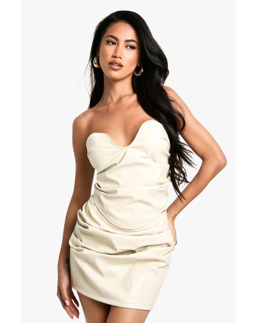 Boohoo Natural Pu Ruched Bandeau Corset