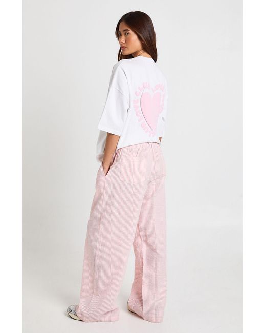 Boohoo Pink Stripe Seersucker Elasticated Waist Wide Leg Trouser