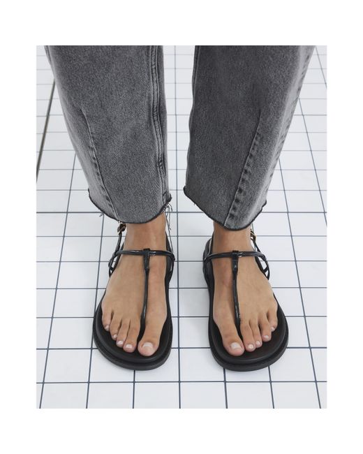 River Island Gray Sandals Toe Thong Footbed Pu
