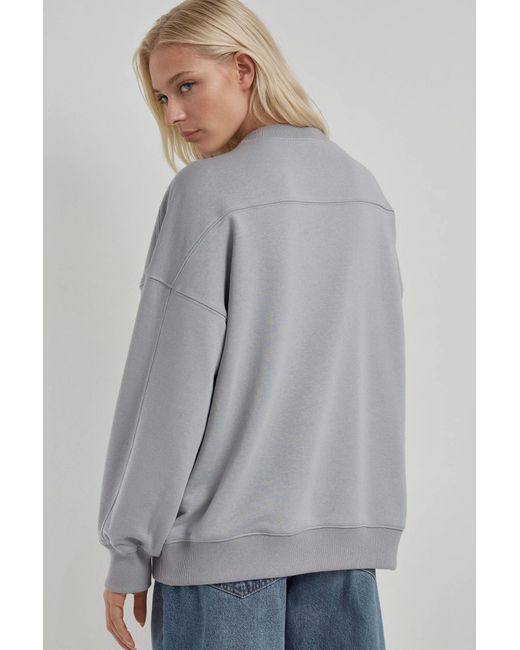 Hiccup Gray Relaxed Fit Crew Neck Knitted Sweatshirt