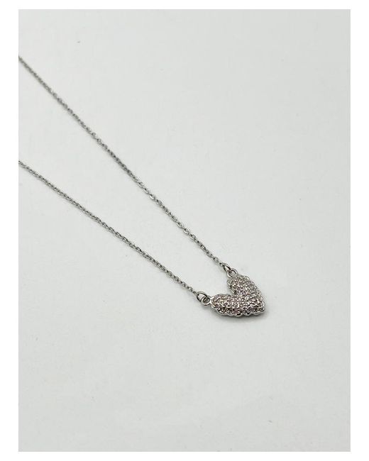 SVNX White Diamante Heart Pendant Necklace