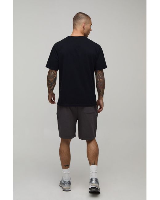 BoohooMAN Black Regular Fit Slogan Washed Loopback Jersey Short for men