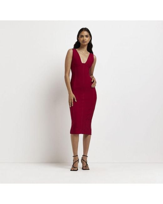 River Island Red Bodycon Midi Dress Sleeveless
