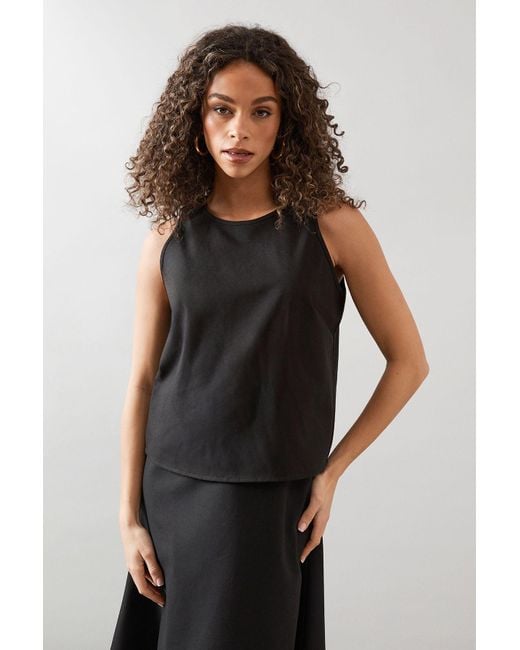 Wallis Black Button Back Linen Top