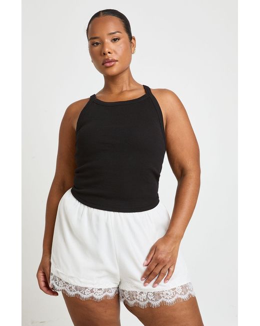 Boohoo White Plus Chiffon Lace Hem Flippy Short