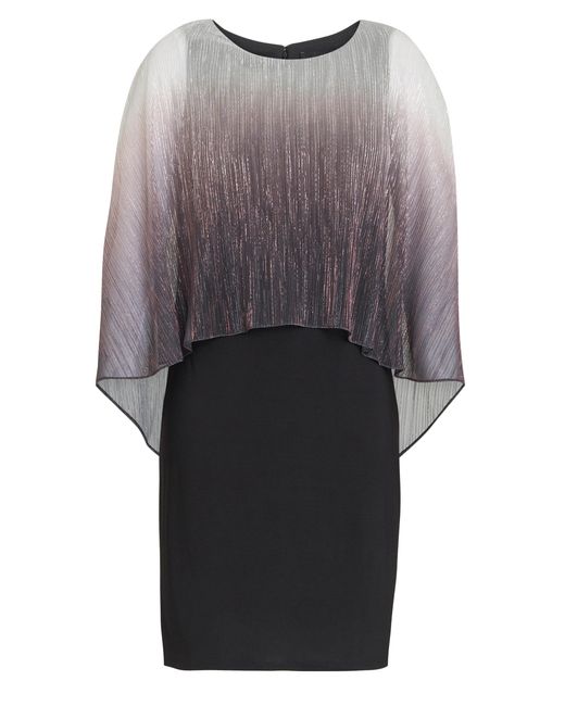 Gina Bacconi Gray Shyla Foil Cape Chiffon Cocktail Dress