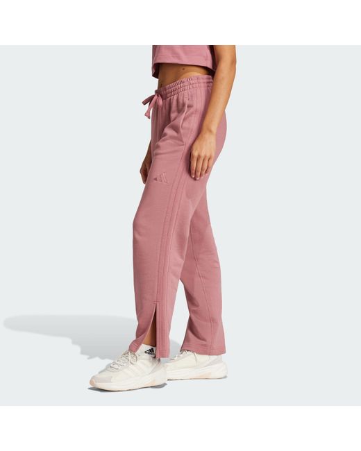Adidas Red All Szn French Terry 3-Stripes Straight Leg Pants