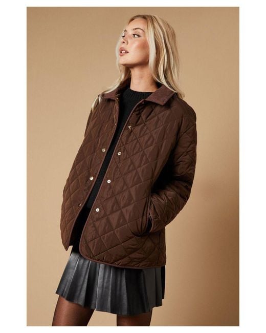 Oasis Brown Padded Cord Collar Jacket