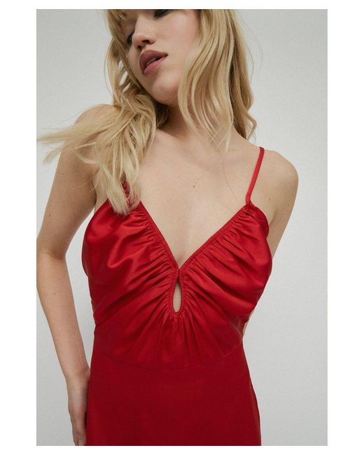 Warehouse Red Strappy Fringing Midi Dress