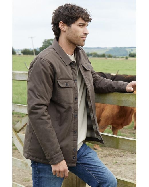 Threadbare Brown 'Grande' Check Lined Cotton Shacket for men