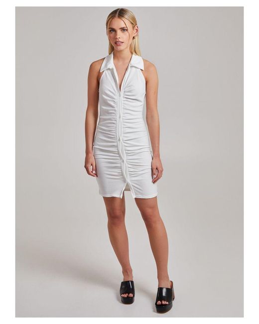 Pink Vanilla Gray Halterneck Collar Neck Rib Mini Dress