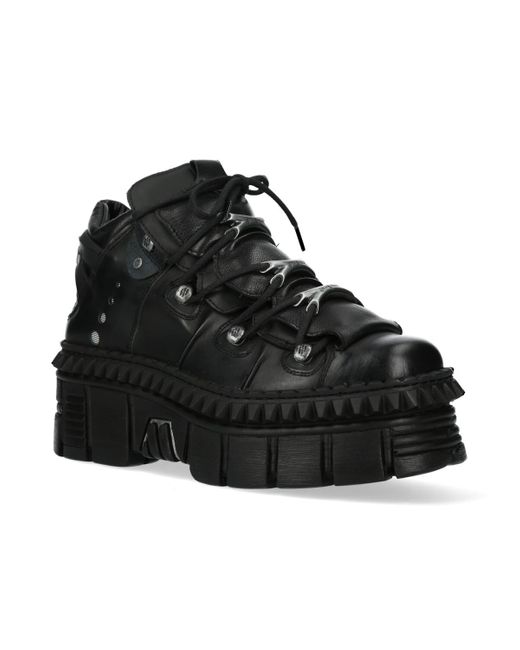 New Rock Black Leather Ankle Goth Boots-Wall106-S13
