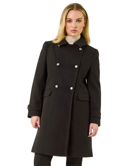 Roman Black Petite Double Breasted Military Coat