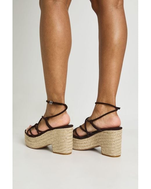 Boohoo Metallic Faux Suede Knot Detail Strappy Espadrille Wedges