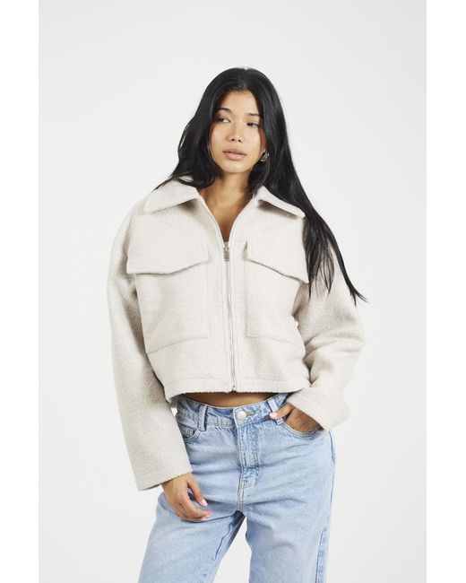 Brave Soul White Boucle Faux Wool Jacket
