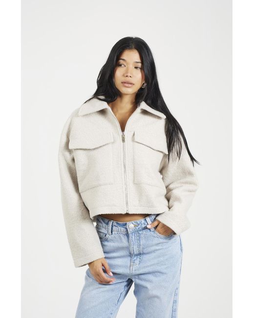 Brave Soul White Boucle Faux Wool Jacket