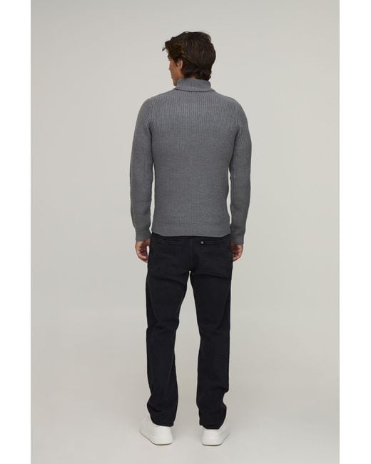 BoohooMAN Gray Muscle Fit Ribbed Roll Neck Knitted Jumper for men
