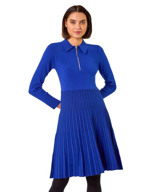Roman Blue Zip Detail Knitted Dress
