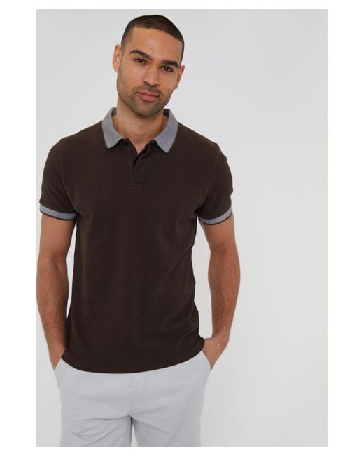 Threadbare Black 'Dunkin' Popcorn Cotton Jersey Polo Shirt for men