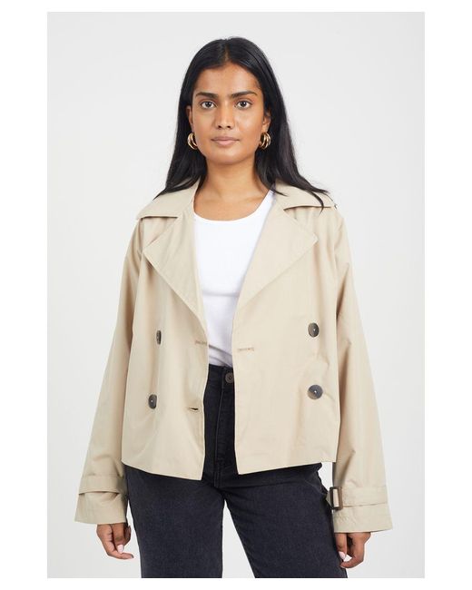 Brave Soul Natural 'Brandy' Double Breasted Cropped Trench Coat