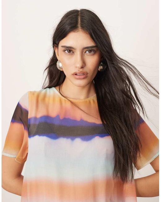 ARRANGE Natural Sheer Chiffon Drop Waist Maxi T-Shirt Dress