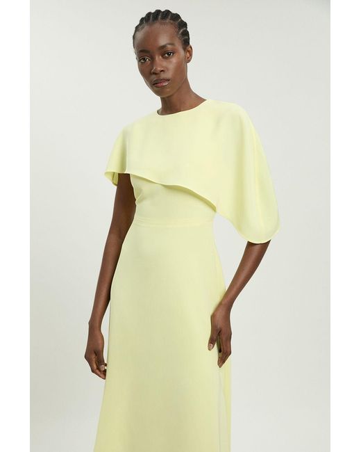 Karen Millen Yellow Soft Tailored Cape Detail Midi Dress