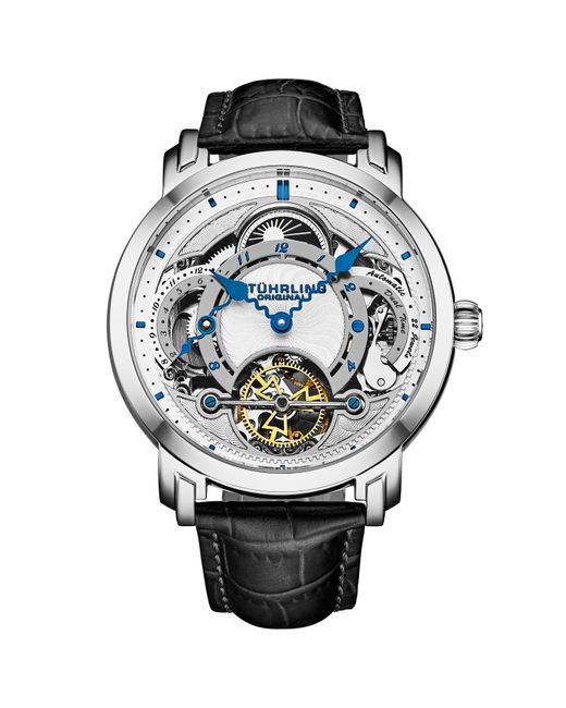 Stuhrling Gray Celestial Timekeeper 1017 Dual Time Automatic Skeleton Watch for men
