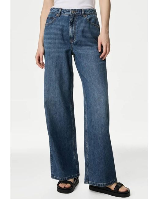 Marks & Spencer Blue M&S Ladies Slouchy Mid Rise Wide Leg Jeans